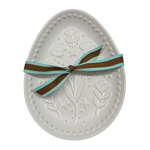 Crofton White Stoneware Egg Shaped Floral Appetizer Plates Set 4 Easter Spring